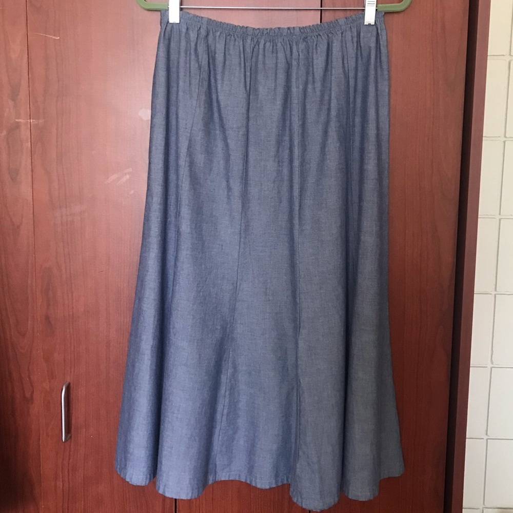 Bryn Walker Lagenlook Chambray 100% Linen Midi Circle Skirt